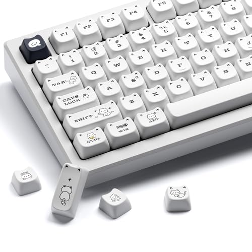GMKWTL XVX Cute Cat Keycaps, Mao Profile White PBT Keycaps, 143 Keys Meow Meow Keyboard Keycap Sets Compatible with 65% 75% 96% 100% Cherry Gateron MX Switches Mechanical Gaming Keyboard - Image 1