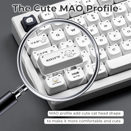 GMKWTL XVX Cute Cat Keycaps, Mao Profile White PBT Keycaps, 143 Keys Meow Meow Keyboard Keycap Sets Compatible with 65% 75% 96% 100% Cherry Gateron MX Switches Mechanical Gaming Keyboard - Image 2
