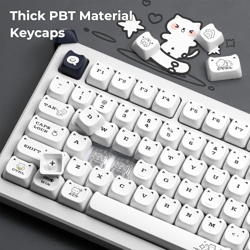 GMKWTL XVX Cute Cat Keycaps, Mao Profile White PBT Keycaps, 143 Keys Meow Meow Keyboard Keycap Sets Compatible with 65% 75% 96% 100% Cherry Gateron MX Switches Mechanical Gaming Keyboard - Image 3