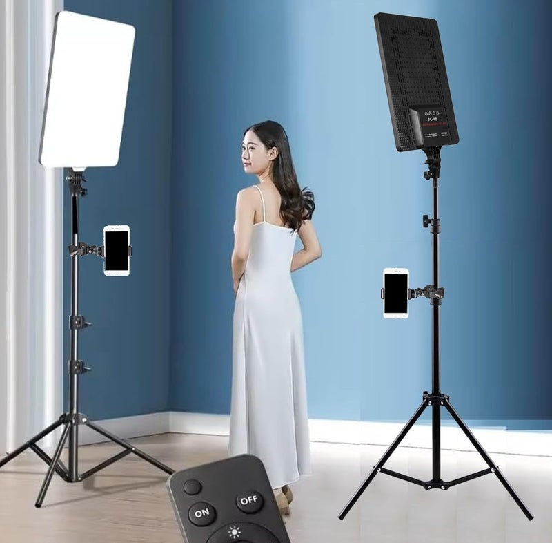 FKU PL-19inch Touch Screen Button Large Panel Photographic Led Fill Light Studio with Remote & Tripod Stand,Microphone,Super Clamp,E breaket (20" Touch PANAL Light+7 FEET) - Image 1