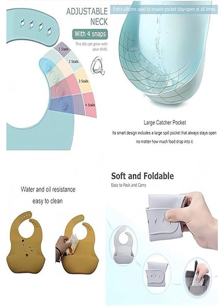 دي إم جي تك مجموعة 3 قطع من ملابس أطفال الرضع - ملابس تغذية ناعمة من السيليكون للرضع والصغار، ملابس قابلة للتعديل ومقاومة للماء مع جيب كبير لالتقاط الطعام، ملابس مقاومة لللعاب غير محتوية على BPA ومتينة للبنات والبنين - Image 4