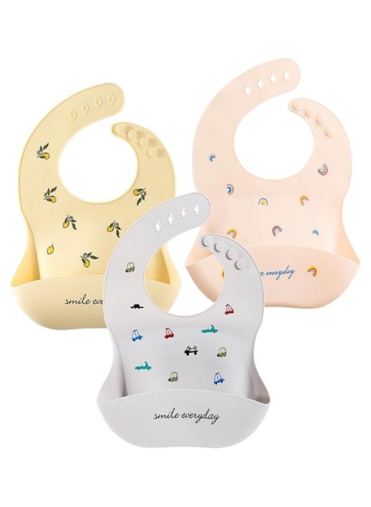 دي إم جي تك مجموعة 3 قطع من ملابس أطفال الرضع - ملابس تغذية ناعمة من السيليكون للرضع والصغار، ملابس قابلة للتعديل ومقاومة للماء مع جيب كبير لالتقاط الطعام، ملابس مقاومة لللعاب غير محتوية على BPA ومتينة للبنات والبنين - Image 1