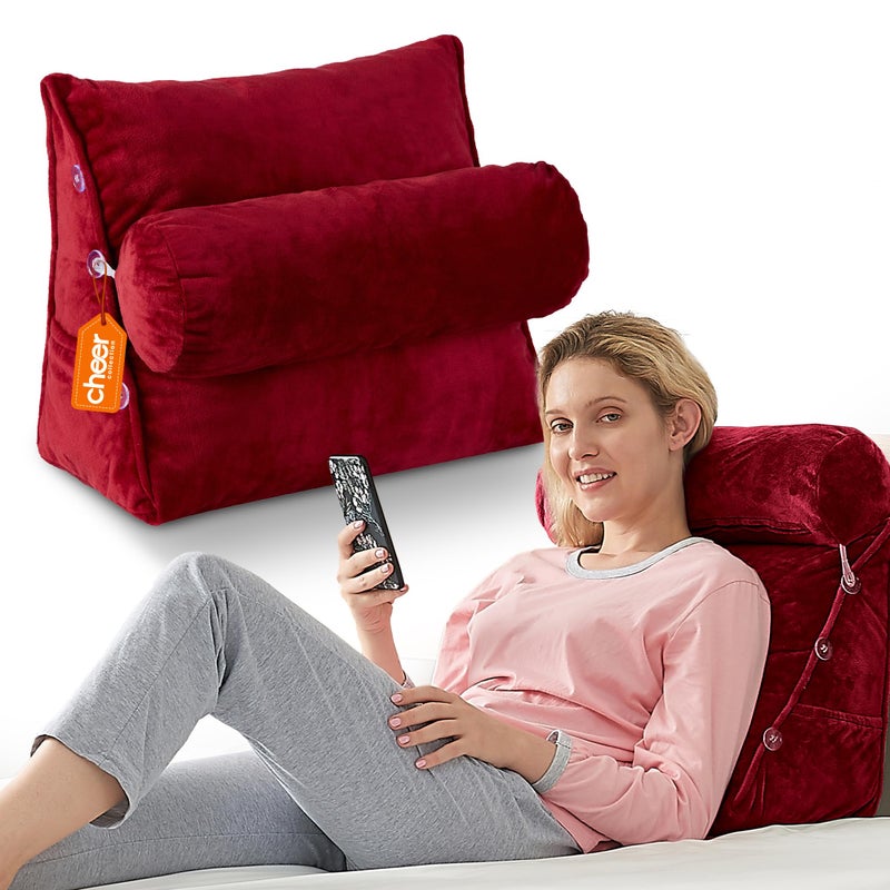 Cheer Collection Reading Wedge Pillow  TV Pillow with Adjustable Bolster Pillow Memory Foam Back Support for Couch  Bed Pillow Chair for Bed Reading Pillows for Adults  Kids Maroon