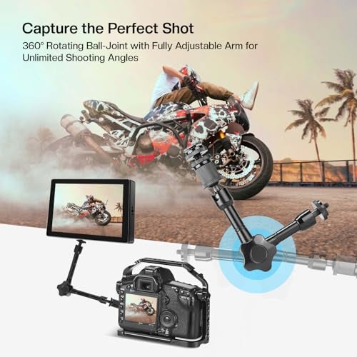 HIFFIN 7"/18cm Adjustable Magic Arm with Ball Head, 1/4" Screws for Flash/LED Light/Microphone/Monitor, Compatible with All Camera Cage, Max Load: 4.4lb/2kg - Image 3