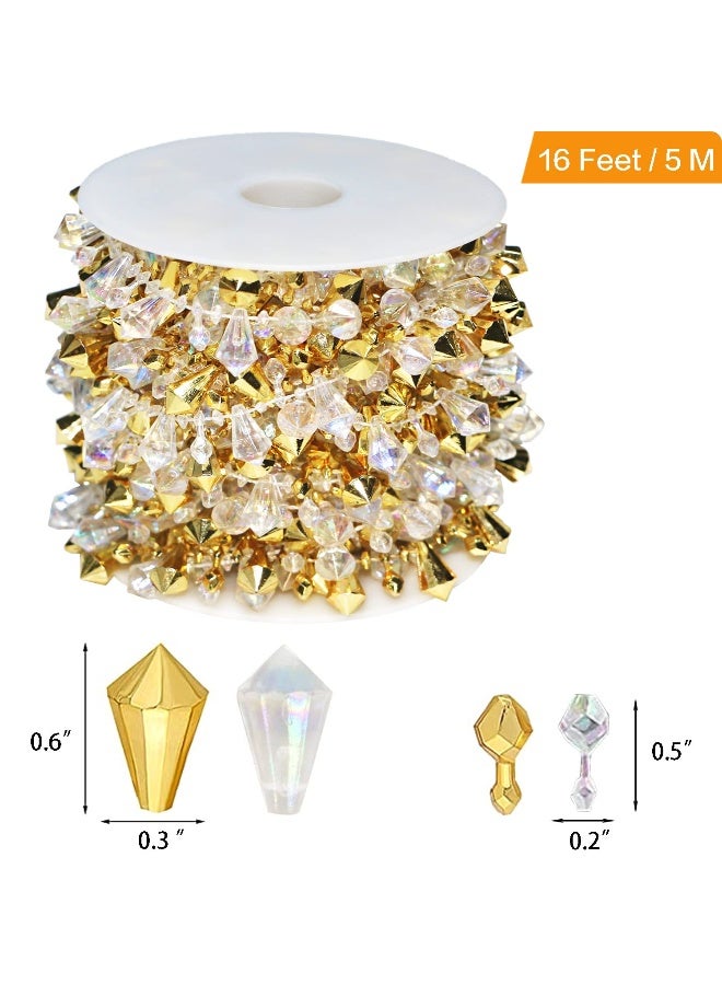 Jishi 16ft Christmas Garland Christmas Tree Gold Bead Decoration Clear Iridescent & Gold Bead Garland Twist Bead String for Christmas Tree Decorations, Rustic Crystal Garland Ornaments for Home Decor - Image 2