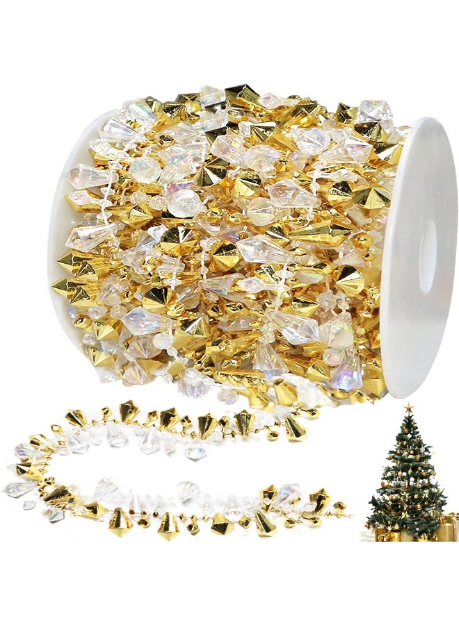 Jishi 16ft Christmas Garland Christmas Tree Gold Bead Decoration Clear Iridescent & Gold Bead Garland Twist Bead String for Christmas Tree Decorations, Rustic Crystal Garland Ornaments for Home Decor - Image 1