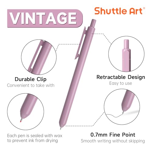 Shuttle Art Colored Retractable Gel Pens, 22 Unique Vintage Ink Colors, 11 Light and 11 Dark Vintage, Cute Pens 0.7mm Point Quick Drying for Writing Drawing Journaling Note Taking School Office Home - Image 3
