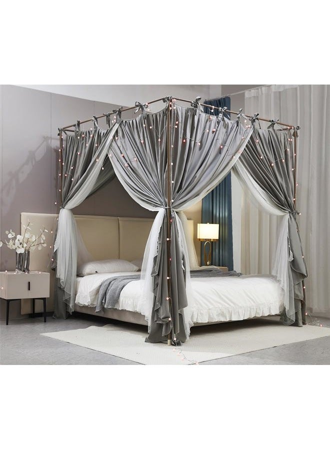 AIOOO 4 Corners Post Princess Curtain Bed Canopy Double Layer Cozy Mosquito Net Mesh and Cloth for Girls Adults Bedroom Decoration (Double-Grey/White, 53" W*78" L*82"*H/(Full)) - Image 3