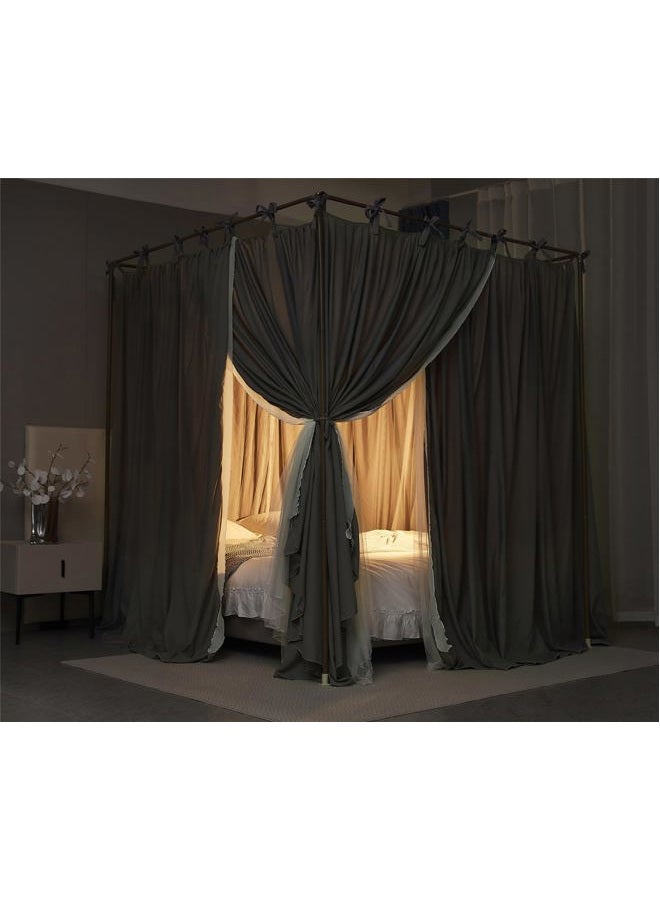 AIOOO 4 Corners Post Princess Curtain Bed Canopy Double Layer Cozy Mosquito Net Mesh and Cloth for Girls Adults Bedroom Decoration (Double-Grey/White, 53" W*78" L*82"*H/(Full)) - Image 5