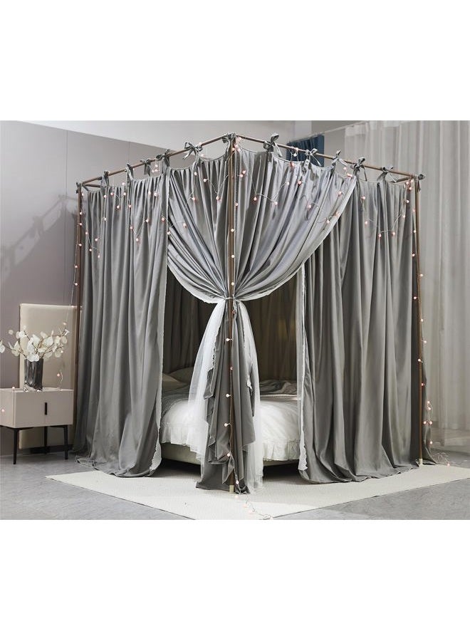 AIOOO 4 Corners Post Princess Curtain Bed Canopy Double Layer Cozy Mosquito Net Mesh and Cloth for Girls Adults Bedroom Decoration (Double-Grey/White, 53" W*78" L*82"*H/(Full)) - Image 2