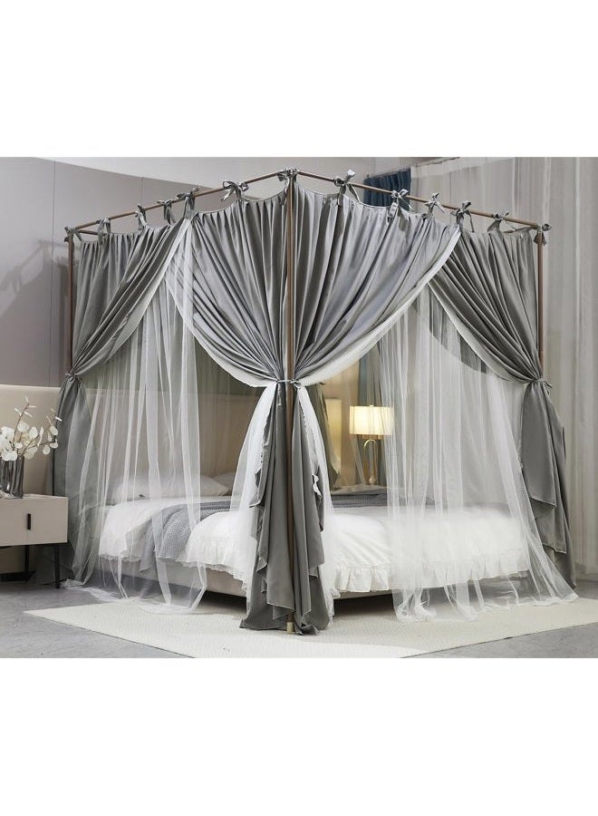 AIOOO 4 Corners Post Princess Curtain Bed Canopy Double Layer Cozy Mosquito Net Mesh and Cloth for Girls Adults Bedroom Decoration (Double-Grey/White, 53" W*78" L*82"*H/(Full)) - Image 1