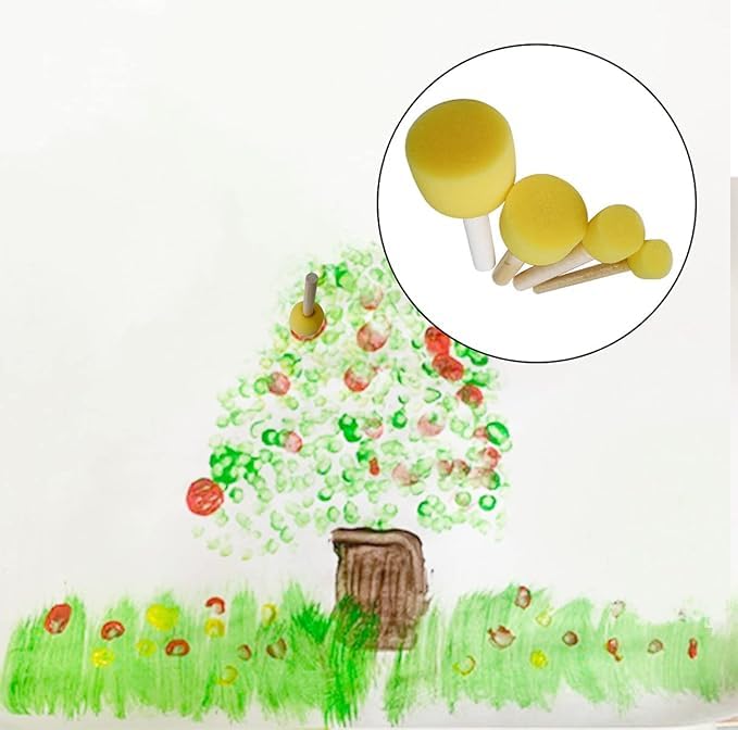 URBAN BOX 4 Pcs Round Stencil Sponge Yellow Dabber Wooden Handle Foam Brush Furniture Art Crafts Painting Tool Supplies Painting Stippler Set DIY Painting Tools in 5 Sizes - Image 2