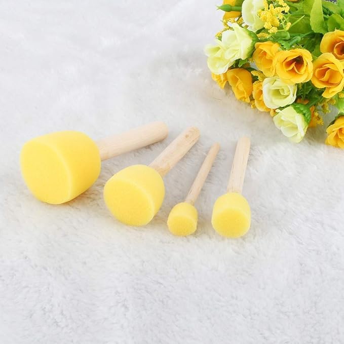 URBAN BOX 4 Pcs Round Stencil Sponge Yellow Dabber Wooden Handle Foam Brush Furniture Art Crafts Painting Tool Supplies Painting Stippler Set DIY Painting Tools in 5 Sizes - Image 4