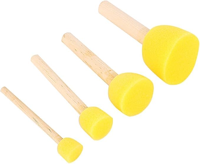 URBAN BOX 4 Pcs Round Stencil Sponge Yellow Dabber Wooden Handle Foam Brush Furniture Art Crafts Painting Tool Supplies Painting Stippler Set DIY Painting Tools in 5 Sizes - Image 1