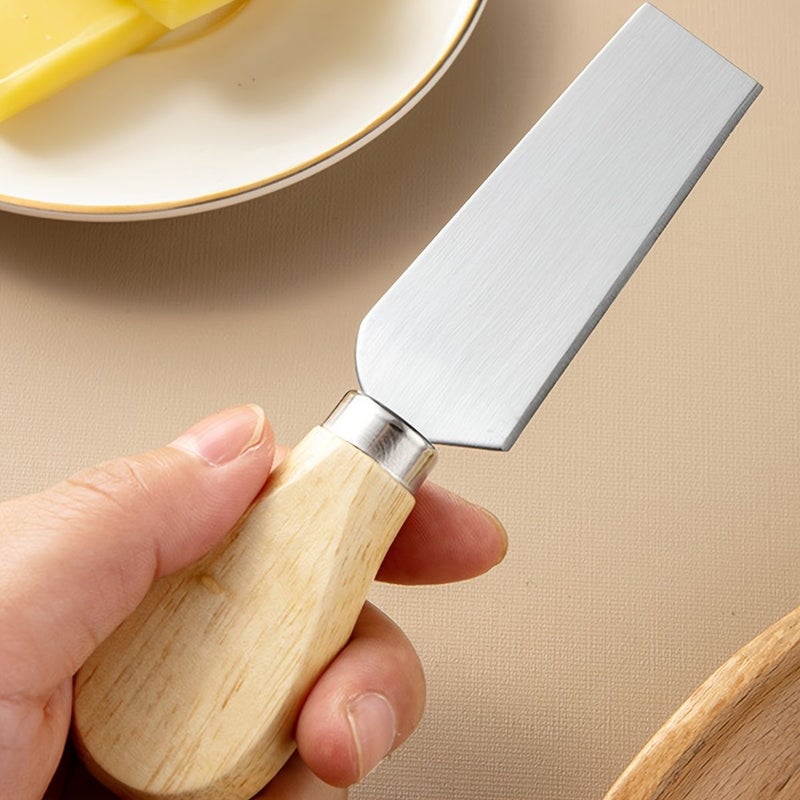Stainless Steel Cheese Knife Set With Rubber Wood Handle Cream Spreader Fork Spatula - Image 5