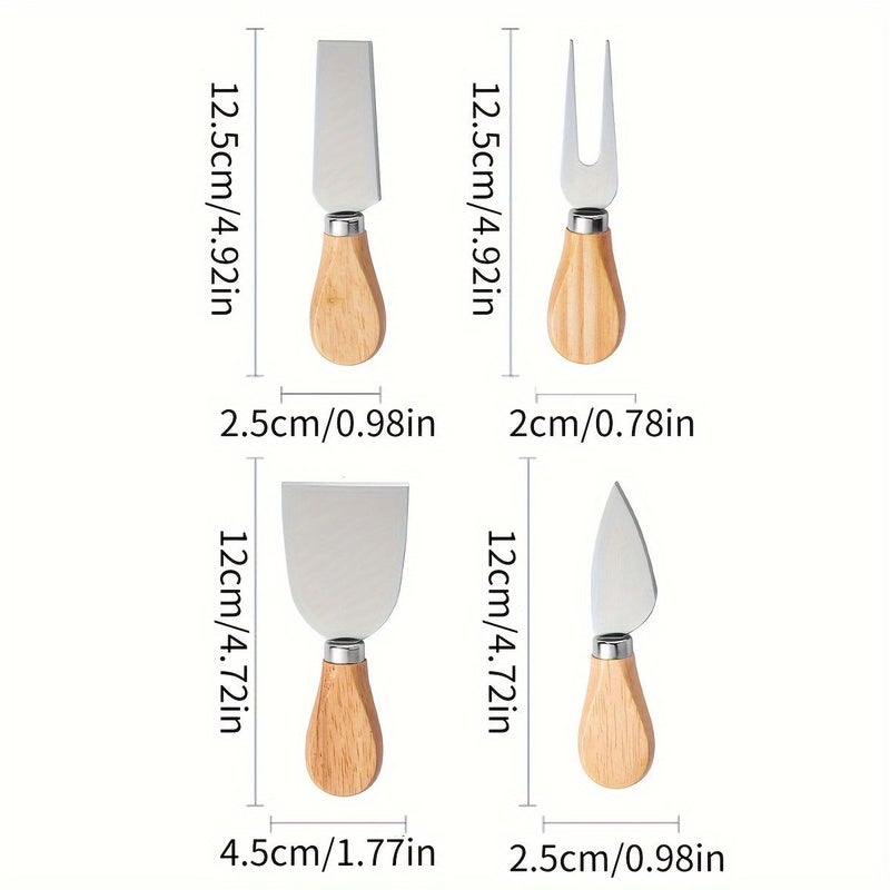 Stainless Steel Cheese Knife Set With Rubber Wood Handle Cream Spreader Fork Spatula - Image 3