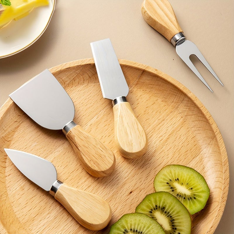 Stainless Steel Cheese Knife Set With Rubber Wood Handle Cream Spreader Fork Spatula - Image 2