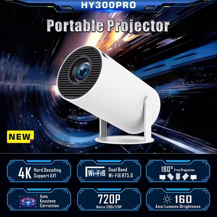 Smart Projector 4K 1080P Full HD Support Android Mini Projector Portable Projector with 5G WiFi6 BT5.0 Auto Horizontal 180° Rotatable Projector with TV Stick for Phone or Laptop Home/Outdoor - Image 3