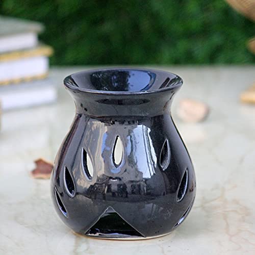 Breezy Aroma Black Ceramic Tealight Candle Holder Oil Burner - Aroma Lamp - Aroma Diffuser (3.5 H x 3 W Inch ) - Image 1