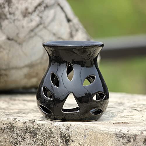 Breezy Aroma Black Ceramic Tealight Candle Holder Oil Burner - Aroma Lamp - Aroma Diffuser (3.5 H x 3 W Inch ) - Image 2