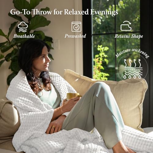 Threadmilll Cooling Waffle Blanket King Size | Breathable, Lightweight and Cooling | Made from Rayon Derived from Bamboo | Waffle Throw Blanket for Couch and Sofa | 106 x 92 Inches | White - Image 4