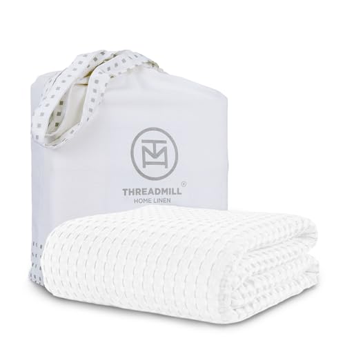 Threadmilll Cooling Waffle Blanket King Size | Breathable, Lightweight and Cooling | Made from Rayon Derived from Bamboo | Waffle Throw Blanket for Couch and Sofa | 106 x 92 Inches | White - Image 1