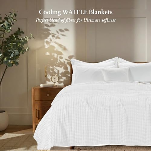 Threadmilll Cooling Waffle Blanket King Size | Breathable, Lightweight and Cooling | Made from Rayon Derived from Bamboo | Waffle Throw Blanket for Couch and Sofa | 106 x 92 Inches | White - Image 2