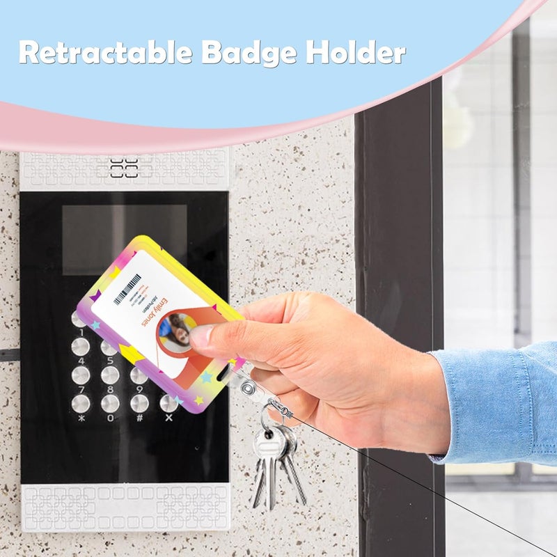 Boutilon ID Badge Holder with Lanyard,Retractable ID Badge Card Holders Sparkling Detachable Lanyard Strap with Badge Reel and Vertical ID Holder for Nurse Students Teachers(Pretty Rainbow) - Image 4