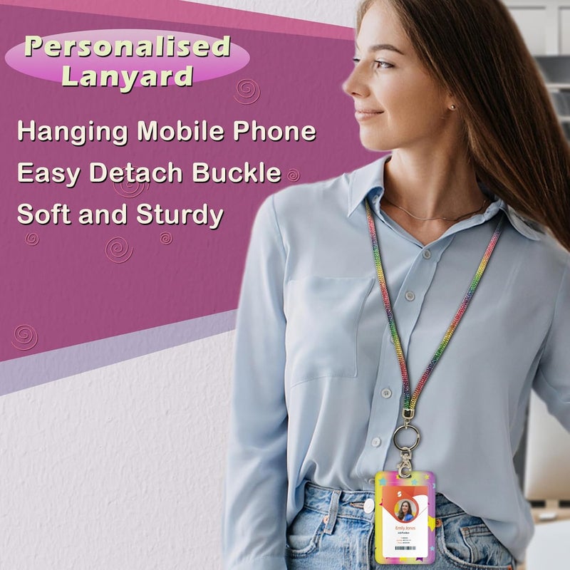 Boutilon ID Badge Holder with Lanyard,Retractable ID Badge Card Holders Sparkling Detachable Lanyard Strap with Badge Reel and Vertical ID Holder for Nurse Students Teachers(Pretty Rainbow) - Image 5