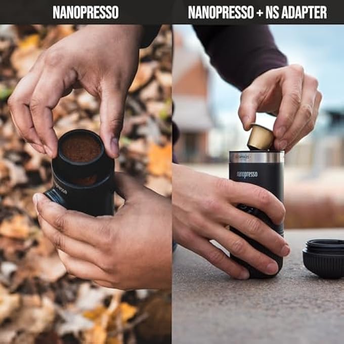 واكاكو ماكينة صنع الإسبريسو المحمولة Nanopresso مزودة بمحول Ns، إصدار مطور من ماكينة صنع القهوة Minipresso 18 بار المدمجة للسفر، تعمل يدويًا لتحضير مشروبات القهوة أثناء التنقل - Image 2