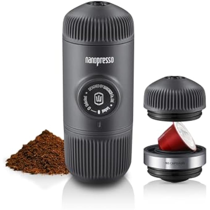 واكاكو ماكينة صنع الإسبريسو المحمولة Nanopresso مزودة بمحول Ns، إصدار مطور من ماكينة صنع القهوة Minipresso 18 بار المدمجة للسفر، تعمل يدويًا لتحضير مشروبات القهوة أثناء التنقل - Image 1