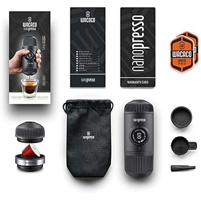 واكاكو ماكينة صنع الإسبريسو المحمولة Nanopresso مزودة بمحول Ns، إصدار مطور من ماكينة صنع القهوة Minipresso 18 بار المدمجة للسفر، تعمل يدويًا لتحضير مشروبات القهوة أثناء التنقل - Image 5