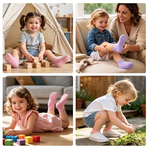Bearbay Baby Non Slip Ankle Socks with Grippers (9 Pair) for 0 months-7 years old Walking Socks for Infant Toddler Kids Boys Girls - Image 2