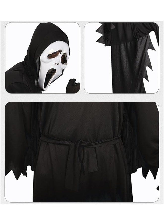 JCB CHIC Kid Halloween Costume, Scary Grim Reaper Costume with Scream Mask for kid, Halloween White Face Ghost Cosplay Outfits for Horror Theme Dress Up Party, Unisex Stage Performance Costume - Image 3