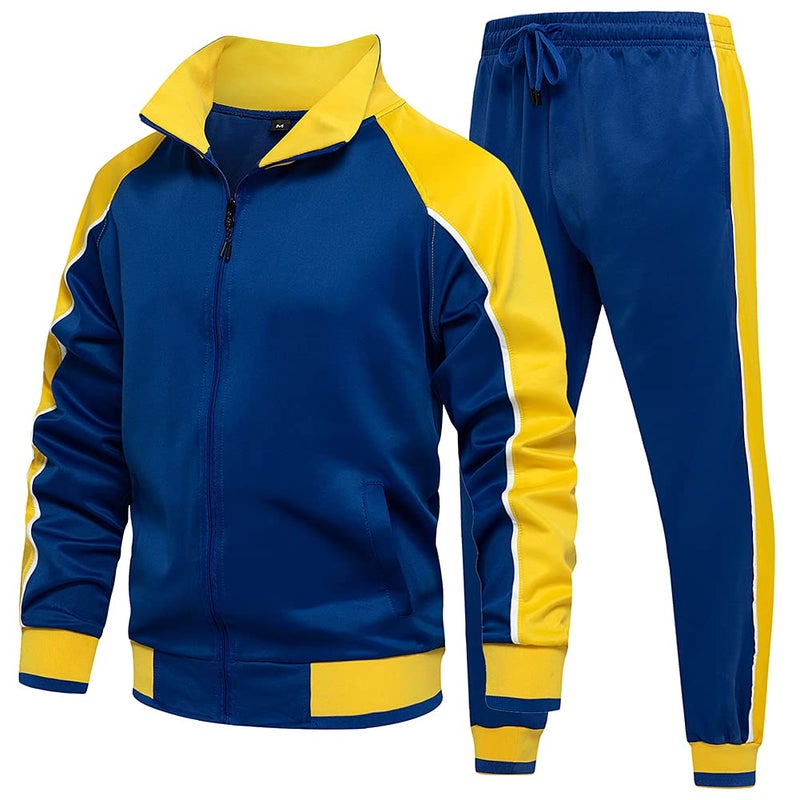 DUOFIER Men Tracksuit Set Full-Zip Sweatshirt Jogger Sweatpants Warm Sports Suit Gym Training Wear, 49Blue-2XL - Image 1