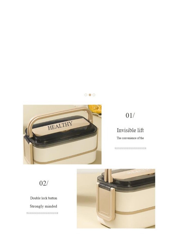 Healthy Tableware Bento Box, Microwave Oven Heating, Heat Preservation, Double-layer Plastic Lunch Box, Food Grade Portable Student Lunch Box,SUS 304,With Tableware+Insulation Bag 1400ML  - Image 2