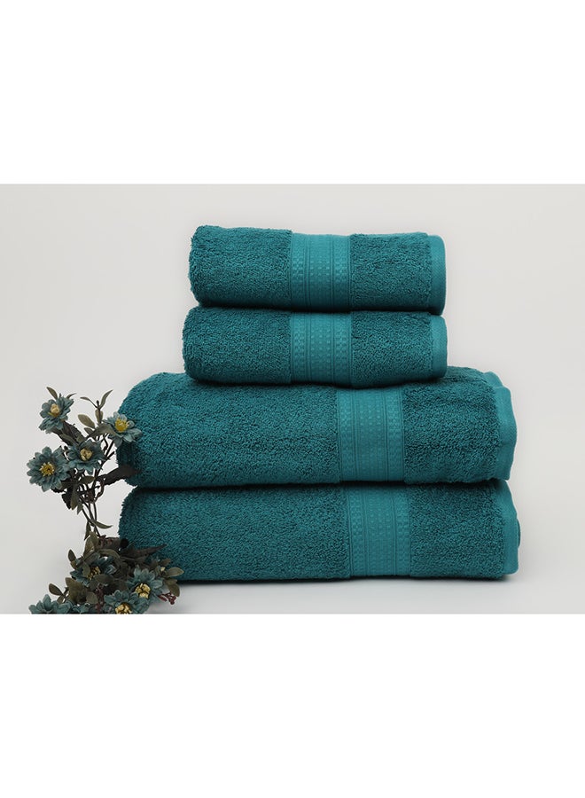 White Rose 4 Piece Bathroom Towel Set - BRIX - 500 GSM - 100% Cotton Terry - 2 Bath Towel 70X140 cm & 2 Hand Towel 50x90 cm-Premium Touch-Quick Dry - Super Absorbent-Blue  - Image 1