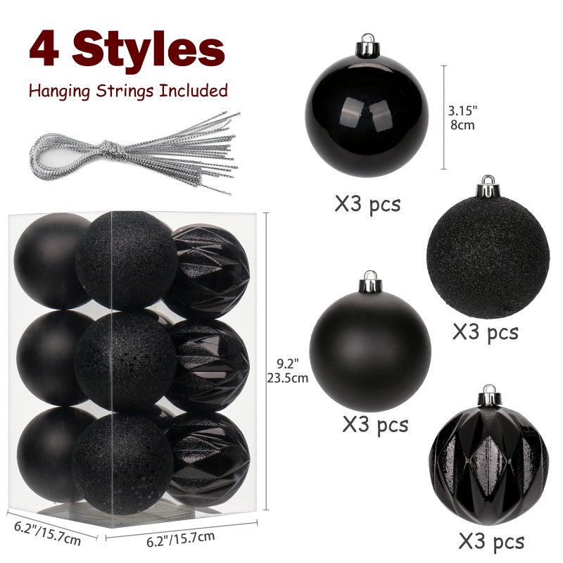 Briful 12PCS 3.15"" Christmas Ball Ornaments Shatterproof Black Christmas Tree Decorations Xmas Tree Balls Halloween Ornaments D?cor - Image 2