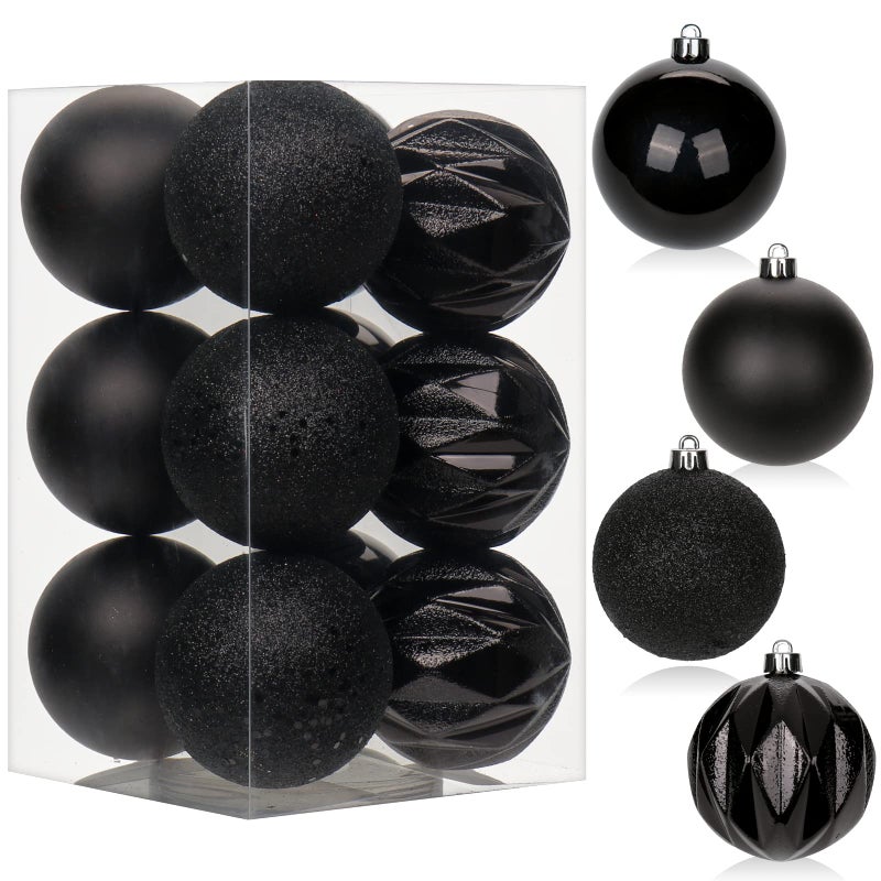 Briful 12PCS 3.15"" Christmas Ball Ornaments Shatterproof Black Christmas Tree Decorations Xmas Tree Balls Halloween Ornaments D?cor - Image 1