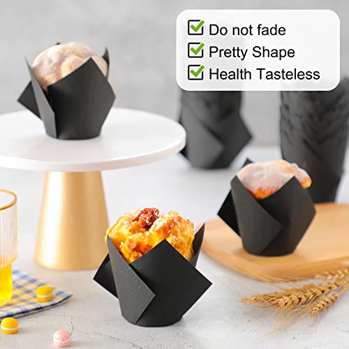 Jutom 200 Pack Tulip Cupcake Liners Paper Baking Cups Greaseproof Muffin Liners Grease Resistant Cupcake Wrappers for Weddings Birthday Cake Balls Muffins Candy Jelly Party(Black) - Image 5