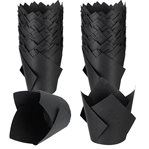 Jutom 200 Pack Tulip Cupcake Liners Paper Baking Cups Greaseproof Muffin Liners Grease Resistant Cupcake Wrappers for Weddings Birthday Cake Balls Muffins Candy Jelly Party(Black) - Image 1