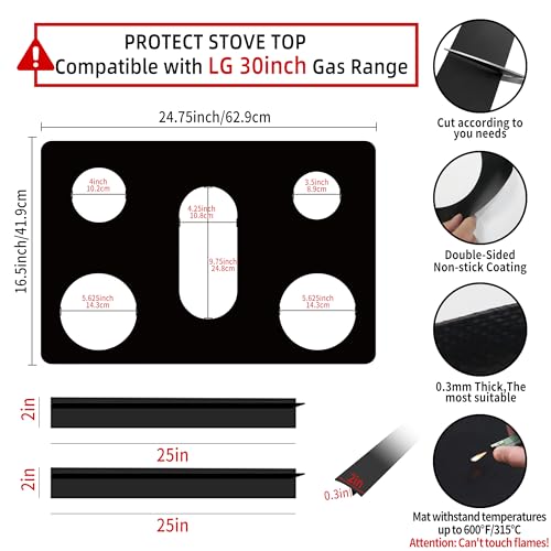 Mee 2ou Stove Burner Covers - Reusable Stove Cover For 30 Inch LG Gas Range Model LGLDG4315 LRG4115 LRG4113 LDG4313 - Non-Stick Washable Stove Top Cover With 2Pcs Stove Gap Covers For LG Stove Top Protector - Image 2