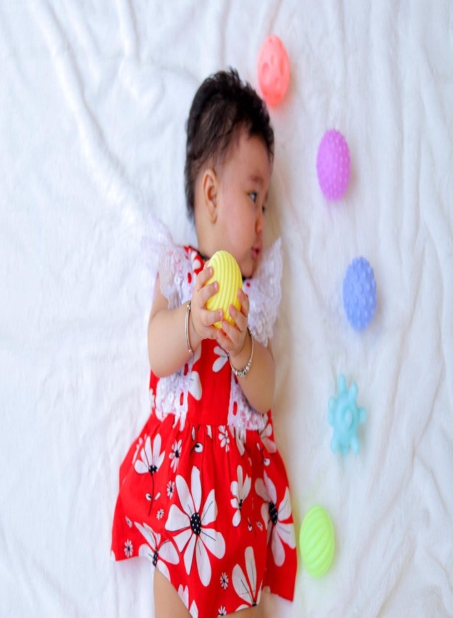 JoyCrate Squishy Balls for Babies | Soft Squishy Toys for Sensory Play | 6 Months Baby Toys | Sensory Textured Silicone Ball for Baby | Multicolour Squeaky Bath Balls (Set of 6) - Image 5
