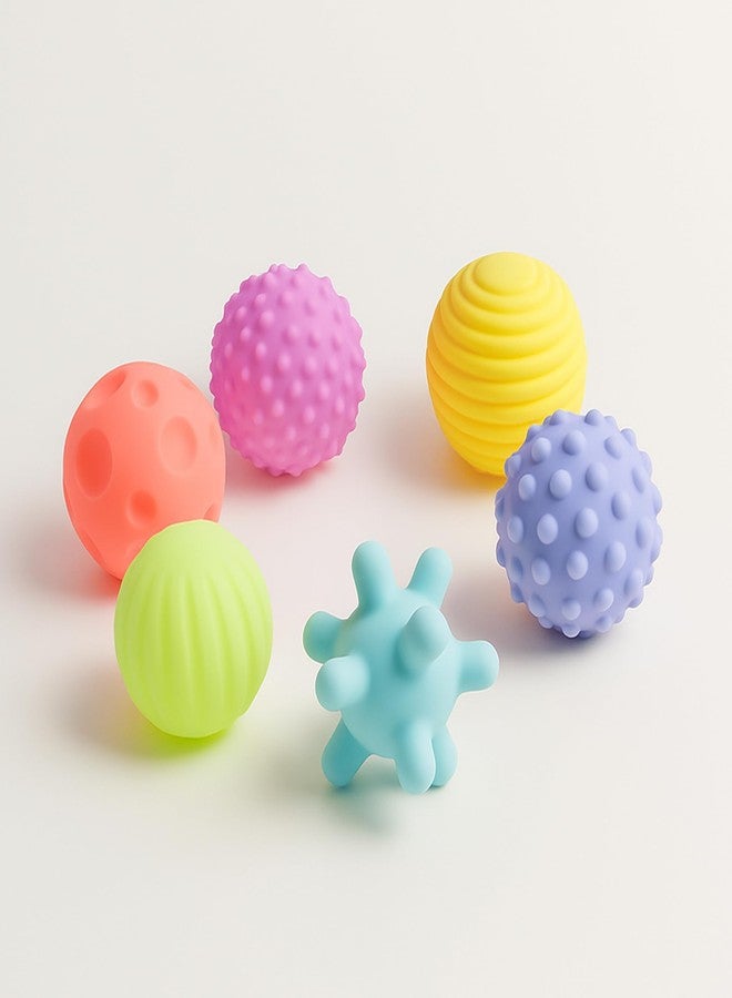 JoyCrate Squishy Balls for Babies | Soft Squishy Toys for Sensory Play | 6 Months Baby Toys | Sensory Textured Silicone Ball for Baby | Multicolour Squeaky Bath Balls (Set of 6) - Image 1