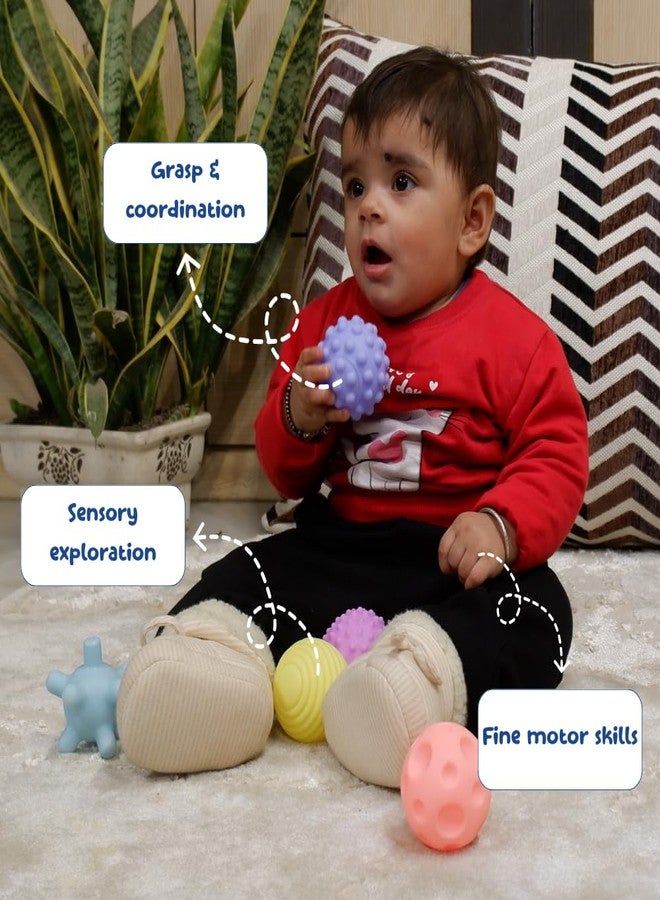 JoyCrate Squishy Balls for Babies | Soft Squishy Toys for Sensory Play | 6 Months Baby Toys | Sensory Textured Silicone Ball for Baby | Multicolour Squeaky Bath Balls (Set of 6) - Image 3