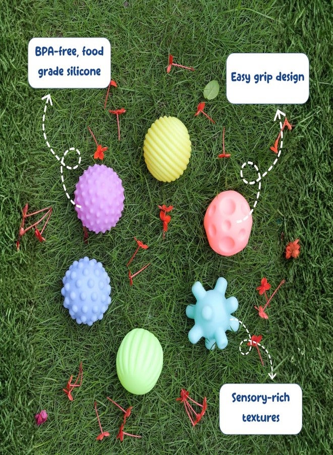 JoyCrate Squishy Balls for Babies | Soft Squishy Toys for Sensory Play | 6 Months Baby Toys | Sensory Textured Silicone Ball for Baby | Multicolour Squeaky Bath Balls (Set of 6) - Image 2