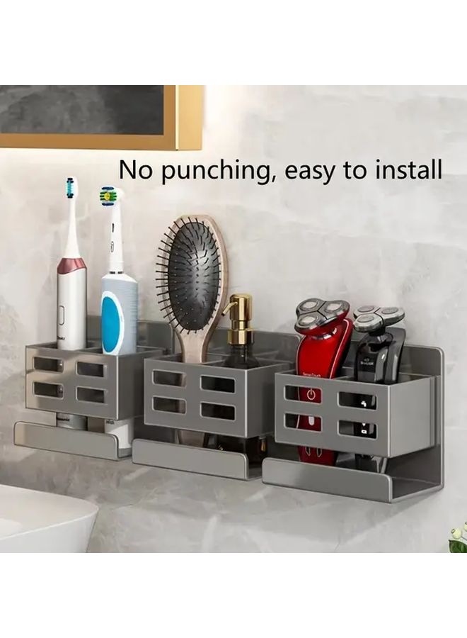 Gray Wall Mounted Storage Holder for Toothbrushes Razors and Combs Non Perforated Design - Image 1