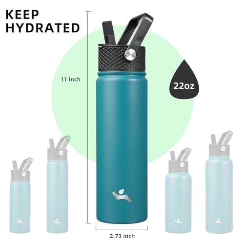 Konokyo 22oz Stainless Steel Bottles with 3 Lids Sport Insulated Water Bottle,Light Blue - Image 5