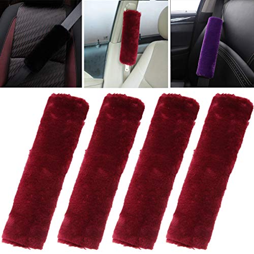 OHHMNKK 4 Pack Car Seat Belt Pads Shoulder Cover Baby Safety Belt Protector with Adjustable Soft Plush Strap Protect Neck and Shoulder Wine - Image 1