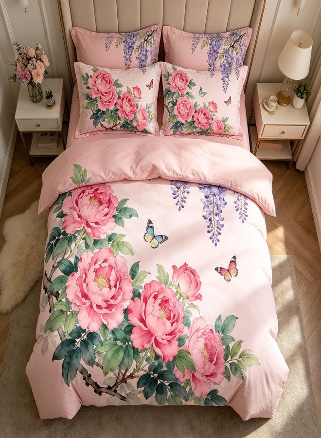 CCoutueChen Pink Floral Comforter Set Queen Size, Purple Victorian Bedding Set for Girls, 3Pieces Soft Microfiber Comforter Set with 2 Pillowcases, 90"x90" - Image 2
